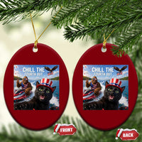Patriotic Bigfoot And Cat Ceramic Ornament Chill The Fourth Out