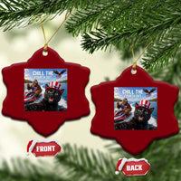 Patriotic Bigfoot And Cat Ceramic Ornament Chill The Fourth Out