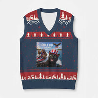 Patriotic Bigfoot And Cat V-Neck Knit Sweater Vest Chill The Fourth Out