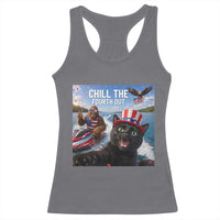 Patriotic Bigfoot And Cat Racerback Tank Top Chill The Fourth Out
