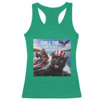 Patriotic Bigfoot And Cat Racerback Tank Top Chill The Fourth Out