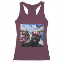 Patriotic Bigfoot And Cat Racerback Tank Top Chill The Fourth Out