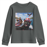Patriotic Bigfoot And Cat Youth Sweatshirt Chill The Fourth Out