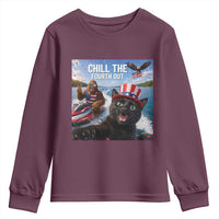 Patriotic Bigfoot And Cat Youth Sweatshirt Chill The Fourth Out