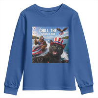 Patriotic Bigfoot And Cat Youth Sweatshirt Chill The Fourth Out