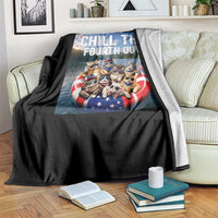 Funny Americana Cat Squad Throw Blanket Chill The Fourth Out