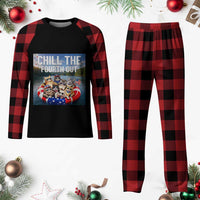 Funny Americana Cat Squad Plaid Pajama Set Chill The Fourth Out