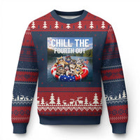 Funny Americana Cat Squad Ugly Christmas Sweater Chill The Fourth Out
