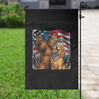 Funny Patriotic Bigfoot Golden Retriever Selfie Squad Garden Flag