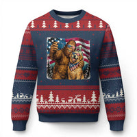 Funny Patriotic Bigfoot Golden Retriever Selfie Squad Ugly Christmas Sweater