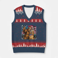 Funny Patriotic Bigfoot Golden Retriever Selfie Squad V-Neck Knit Sweater Vest