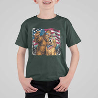 Funny Patriotic Bigfoot Golden Retriever Selfie Squad T Shirt For Kid