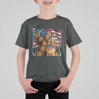 Funny Patriotic Bigfoot Golden Retriever Selfie Squad T Shirt For Kid