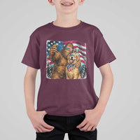 Funny Patriotic Bigfoot Golden Retriever Selfie Squad T Shirt For Kid