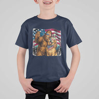 Funny Patriotic Bigfoot Golden Retriever Selfie Squad T Shirt For Kid