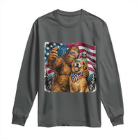 Funny Patriotic Bigfoot Golden Retriever Selfie Squad Long Sleeve Shirt