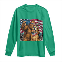Funny Patriotic Bigfoot Golden Retriever Selfie Squad Long Sleeve Shirt