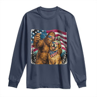 Funny Patriotic Bigfoot Golden Retriever Selfie Squad Long Sleeve Shirt