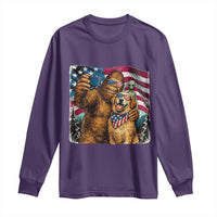 Funny Patriotic Bigfoot Golden Retriever Selfie Squad Long Sleeve Shirt