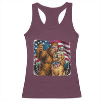 Funny Patriotic Bigfoot Golden Retriever Selfie Squad Racerback Tank Top