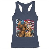 Funny Patriotic Bigfoot Golden Retriever Selfie Squad Racerback Tank Top