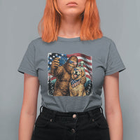 Funny Patriotic Bigfoot Golden Retriever Selfie Squad T Shirt For Women