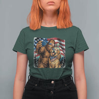 Funny Patriotic Bigfoot Golden Retriever Selfie Squad T Shirt For Women