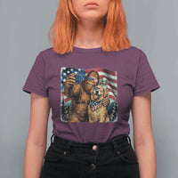 Funny Patriotic Bigfoot Golden Retriever Selfie Squad T Shirt For Women