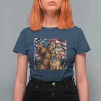 Funny Patriotic Bigfoot Golden Retriever Selfie Squad T Shirt For Women