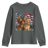 Funny Patriotic Bigfoot Golden Retriever Selfie Squad Youth Sweatshirt