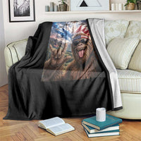 Patriotic Bigfoot 4th Of July Selfie Throw Blanket Funny USA Freedom Jet Fighter Graphic