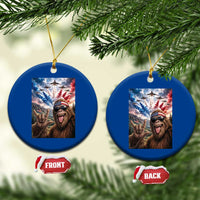 Patriotic Bigfoot 4th Of July Selfie Ceramic Ornament Funny USA Freedom Jet Fighter Graphic