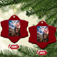 Patriotic Bigfoot 4th Of July Selfie Ceramic Ornament Funny USA Freedom Jet Fighter Graphic