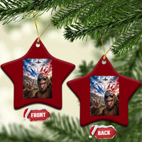 Patriotic Bigfoot 4th Of July Selfie Ceramic Ornament Funny USA Freedom Jet Fighter Graphic