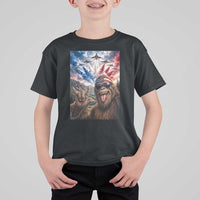 Patriotic Bigfoot 4th Of July Selfie T Shirt For Kid Funny USA Freedom Jet Fighter Graphic