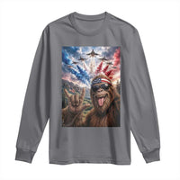 Patriotic Bigfoot 4th Of July Selfie Long Sleeve Shirt Funny USA Freedom Jet Fighter Graphic