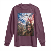 Patriotic Bigfoot 4th Of July Selfie Long Sleeve Shirt Funny USA Freedom Jet Fighter Graphic