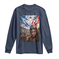 Patriotic Bigfoot 4th Of July Selfie Long Sleeve Shirt Funny USA Freedom Jet Fighter Graphic