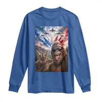 Patriotic Bigfoot 4th Of July Selfie Long Sleeve Shirt Funny USA Freedom Jet Fighter Graphic