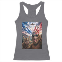 Patriotic Bigfoot 4th Of July Selfie Racerback Tank Top Funny USA Freedom Jet Fighter Graphic