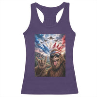 Patriotic Bigfoot 4th Of July Selfie Racerback Tank Top Funny USA Freedom Jet Fighter Graphic