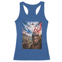 Patriotic Bigfoot 4th Of July Selfie Racerback Tank Top Funny USA Freedom Jet Fighter Graphic