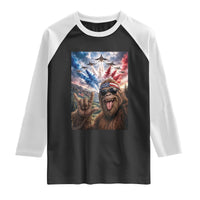 Patriotic Bigfoot 4th Of July Selfie Raglan Shirt Funny USA Freedom Jet Fighter Graphic