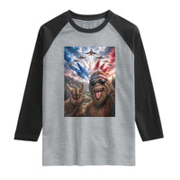 Patriotic Bigfoot 4th Of July Selfie Raglan Shirt Funny USA Freedom Jet Fighter Graphic