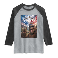 Patriotic Bigfoot 4th Of July Selfie Raglan Shirt Funny USA Freedom Jet Fighter Graphic