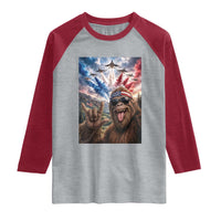 Patriotic Bigfoot 4th Of July Selfie Raglan Shirt Funny USA Freedom Jet Fighter Graphic
