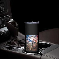 Patriotic Bigfoot 4th Of July Selfie Skinny Tumbler Funny USA Freedom Jet Fighter Graphic