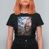 Patriotic Bigfoot 4th Of July Selfie T Shirt For Women Funny USA Freedom Jet Fighter Graphic