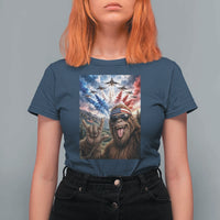 Patriotic Bigfoot 4th Of July Selfie T Shirt For Women Funny USA Freedom Jet Fighter Graphic