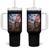 Patriotic Bigfoot 4th Of July Selfie Tumbler With Handle Funny USA Freedom Jet Fighter Graphic